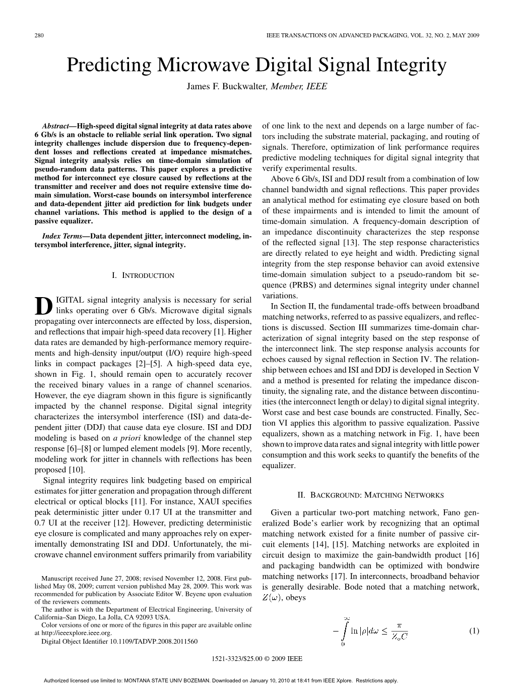 Predicting Microwave Digital Signal Integrity James F