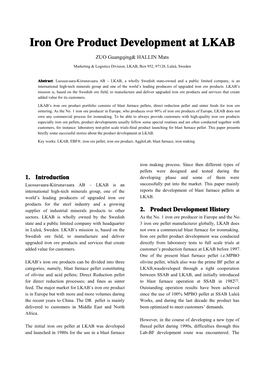 Iron Ore Product Development at LKAB