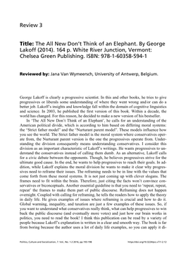 Review: the All New Don't Think of an Elephant. by George Lakoff (2014)
