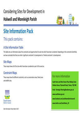 Halwell and Moreleigh Parish Site Information Pack for More Information