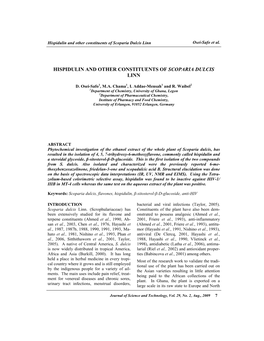 Hispidulin and Other Constituents of Scoparia Dulcis Linn Osei-Safo Et Al