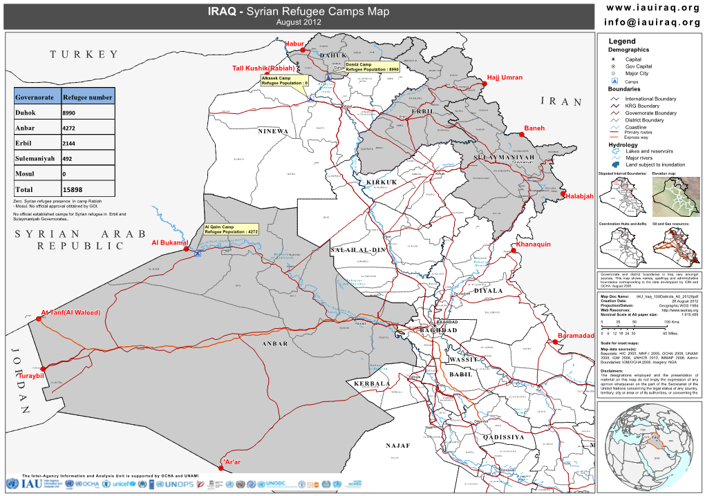 IRAQ - Syrian Refugee Camps Map W W W