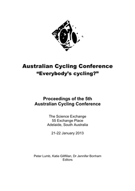 Australian Cycling Conference “Everybody’S Cycling?”