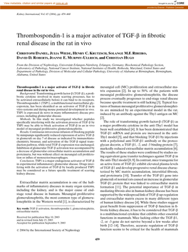 Thrombospondin-1 Is a Major Activator of TGF-Β in Fibrotic Renal Disease In