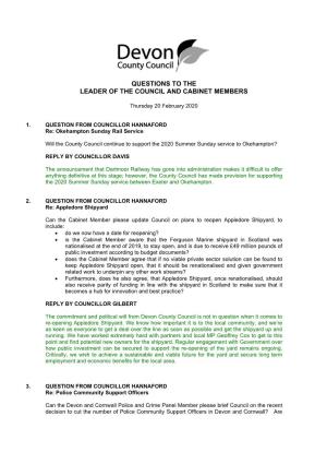 Questions from Members of the Council PDF 184 KB