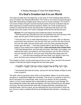 It's God's Creation but It Is Our World