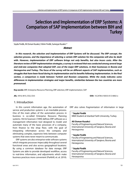 Selection and Implementation of ERP Systems: a Comparison of SAP Implementation Between BIH and Turkey