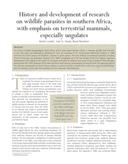 History and Development of Research on Wildlife Parasites in Southern Africa, with Emphasis on Terrestrial Mammals, Especially Ungulates Kerstin Junker*, Ivan G