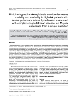 Histidine-Tryptophan-Ketoglutarate Solution Decreases Mortality and Morbidity in High-Risk Patients with Severe Pulmonary Arteri
