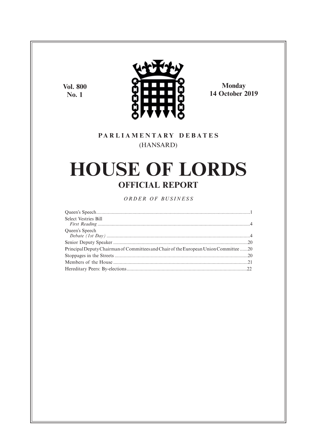 House of Lords Official Report