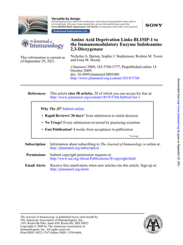 2,3-Dioxygenase Indoleamine the Immunomodulatory Enzyme Amino Acid Deprivation Links BLIMP-1 To