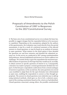 Proposals of Amendments to the Polish Constitution of 1997 in Responses to the 2017 Constitutional Survey