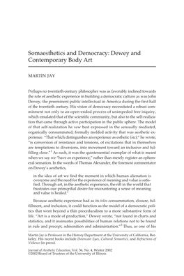 Somaesthetics and Democracy: Dewey and Contemporary Body Art