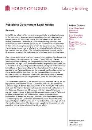 Publishing Government Legal Advice Table of Contents 1