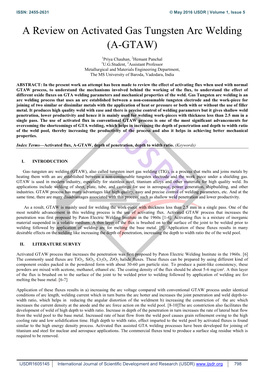 A Review on Activated Gas Tungsten Arc Welding (A-GTAW)