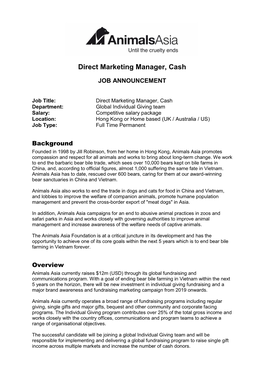 Direct Marketing Manager, Cash