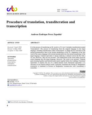 Procedure of Translation, Transliteration and Transcription