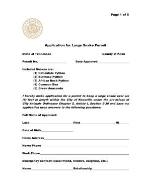 Application for Large Snake Permit