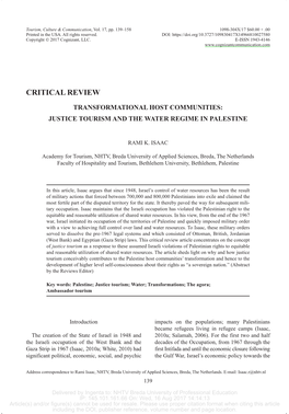 Justice Tourism and the Water Regime in Palestine