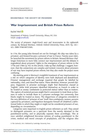 War Imprisonment and British Prison Reform