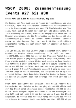 WSOP 2008: Zusammenfassung Events #27 Bis #30