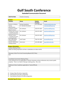 Gulf South Conference Basketball Communication Document