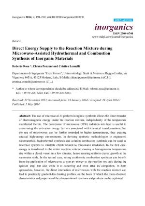 Direct Energy Supply to the Reaction Mixture During Microwave-Assisted Hydrothermal and Combustion Synthesis of Inorganic Materials
