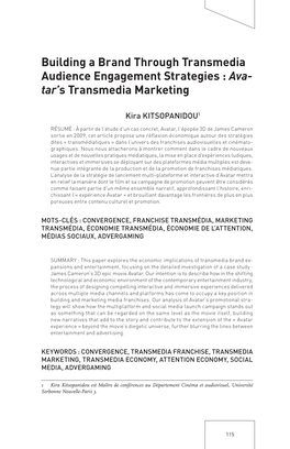 Building a Brand Through Transmedia Audience Engagement Strategies : Ava- Tar’S Transmedia Marketing