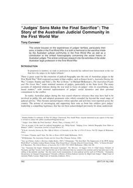 “Judges' Sons Make the Final Sacrifice”: the Story of the Australian Judicial Community in the First World