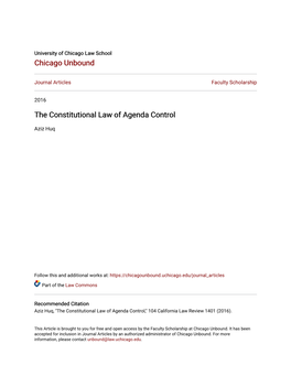 The Constitutional Law of Agenda Control