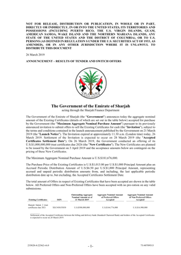 The Government of the Emirate of Sharjah Acting Through the Sharjah Finance Department