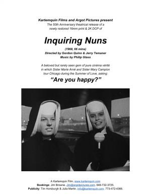 Inquiring Nuns (1968, 66 Mins) Directed by Gordon Quinn & Jerry Temaner Music by Philip Glass