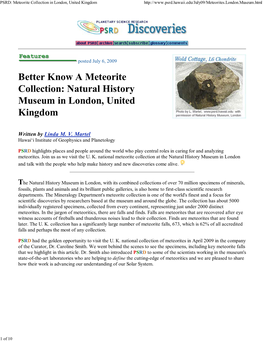 Better Know a Meteorite Collection: Natural History Museum in London, United Kingdom
