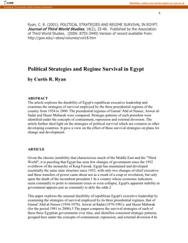 Political Strategies and Regime Survival in Egypt