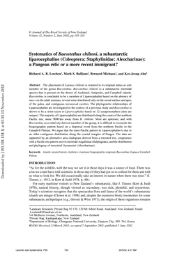 Systematics of Baeostethus Chiltoni, a Subantarctic Liparocephaline