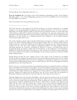 Page 480 H-France Review Vol. 6 (September 2006), No. 114 Peter R. Campbell, Ed. the Origins Of
