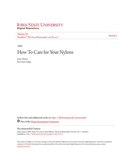 How to Care for Your Nylons Joan Ahern Iowa State College
