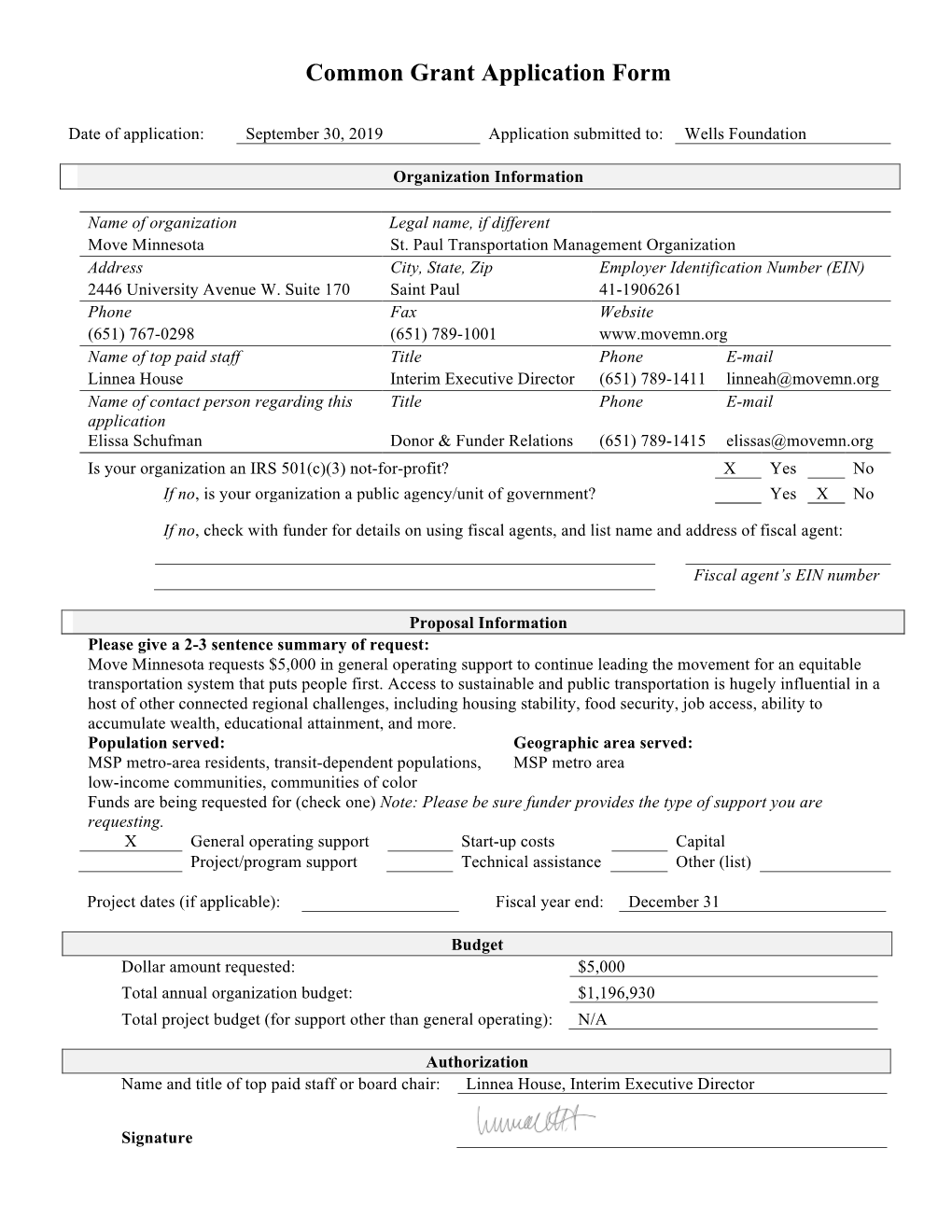Common Grant Application Form
