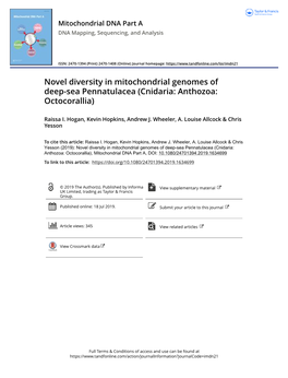 Novel Diversity in Mitochondrial Genomes of Deep-Sea Pennatulacea (Cnidaria: Anthozoa: Octocorallia)