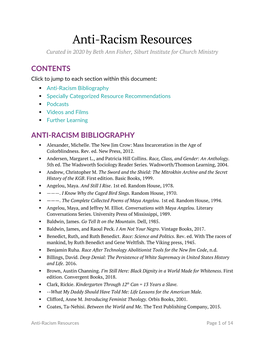 Anti-Racism Resources Curated in 2020 by Beth Ann Fisher, Siburt Institute for Church Ministry
