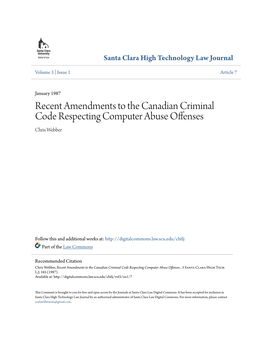 Recent Amendments to the Canadian Criminal Code Respecting Computer Abuse Offenses Chris Webber