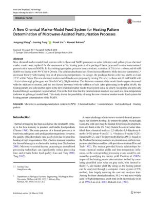 A New Chemical Marker-Model Food System for Heating Pattern Determination of Microwave-Assisted Pasteurization Processes