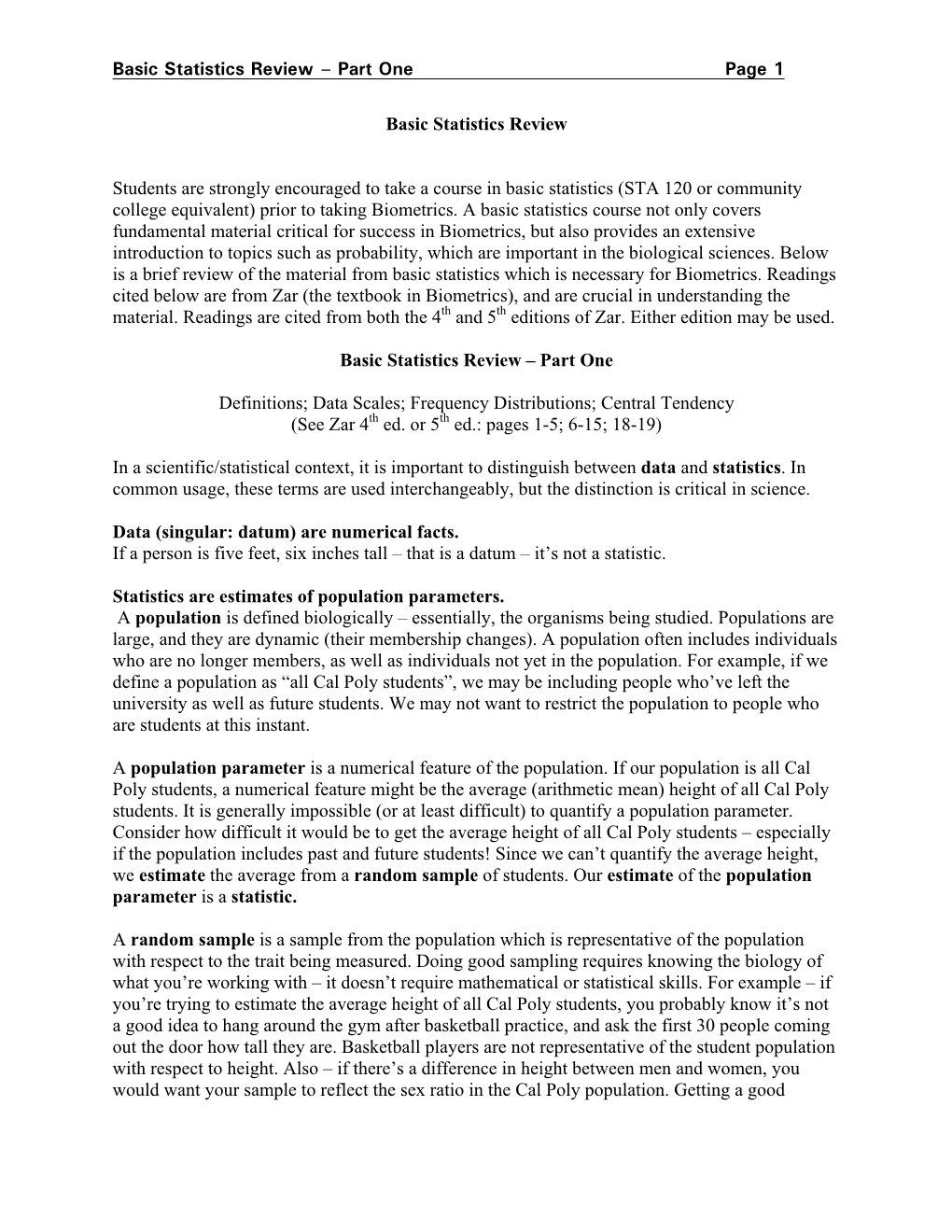 Part One Page 1 Basic Statistics Review Students Are Strongly