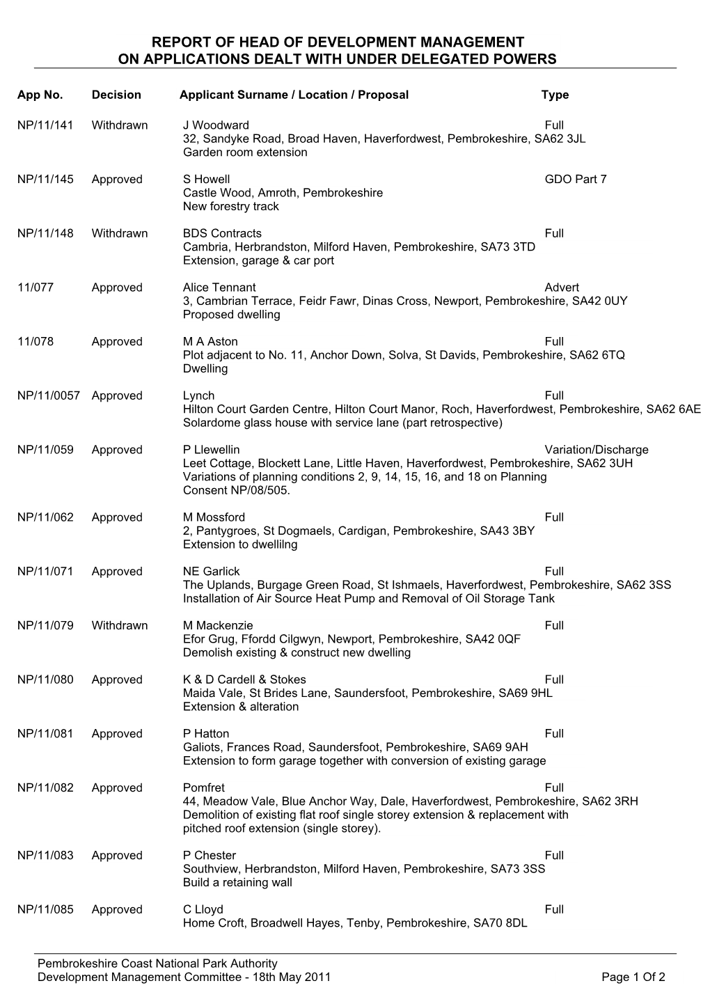 PA Delegated by Committee Date