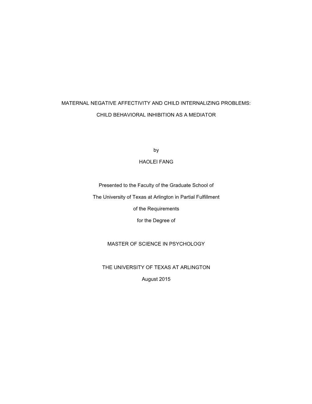 Maternal Negative Affectivity and Child Internalizing Problems