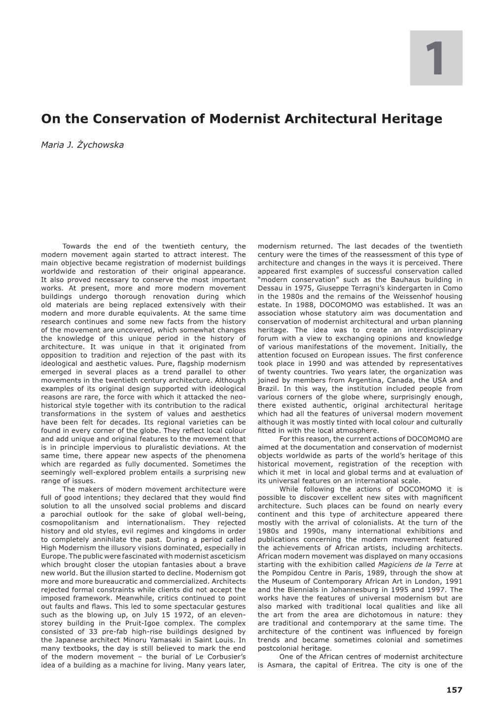 On the Conservation of Modernist Architectural Heritage
