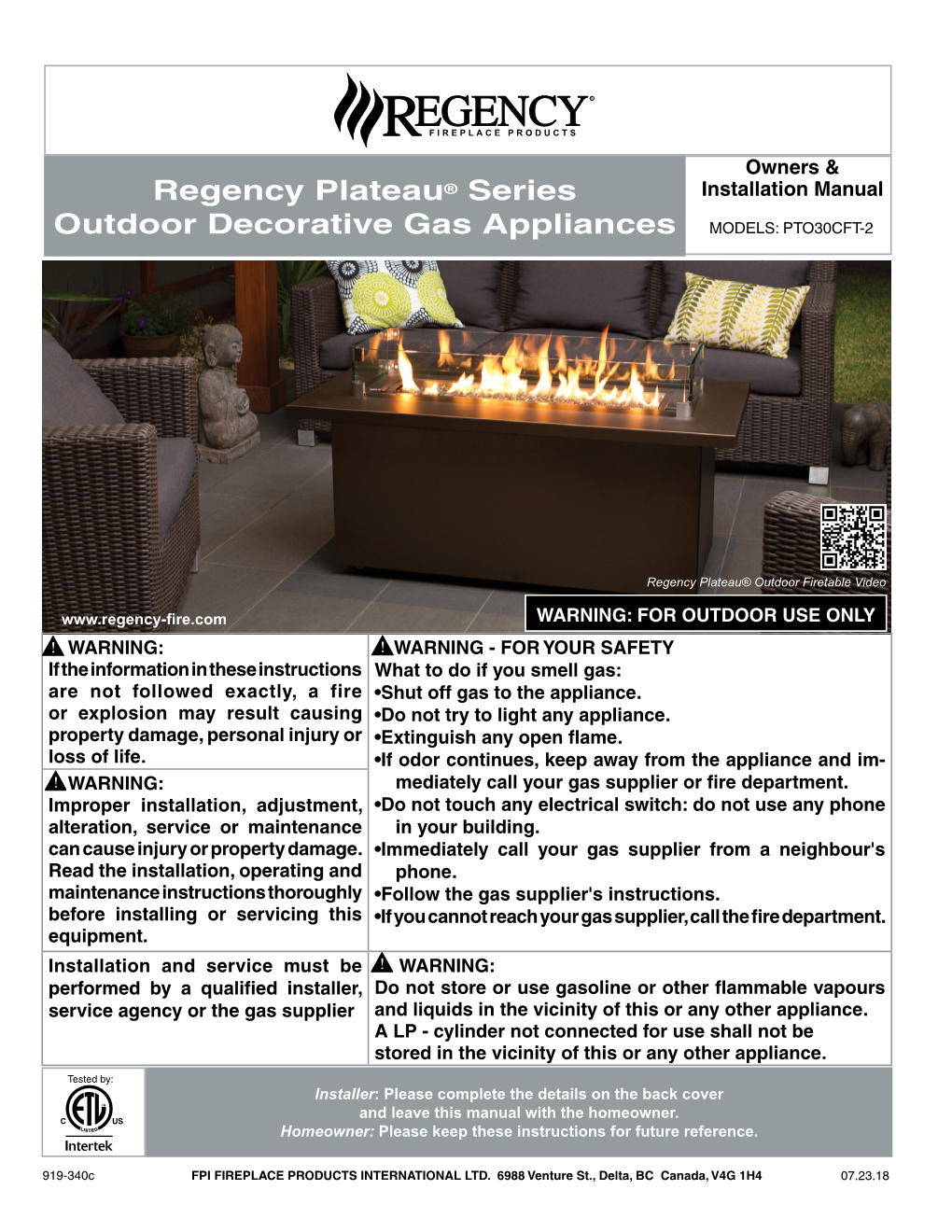 Regency Plateau® Series Outdoor Decorative Gas Appliances