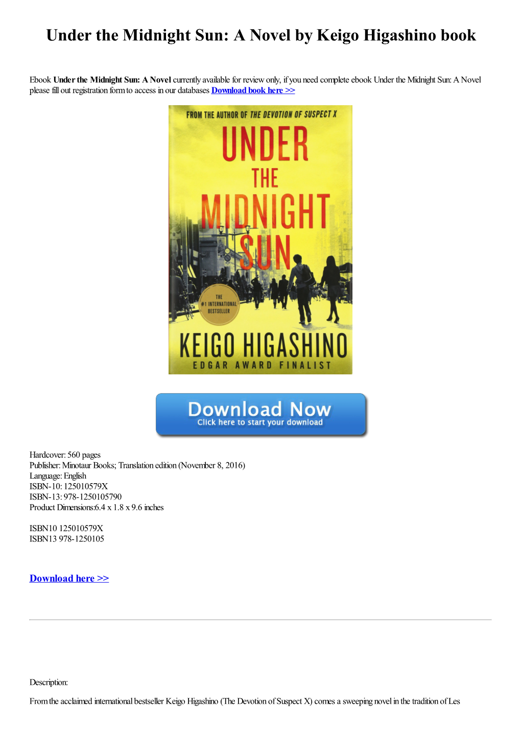 Under the Midnight Sun: a Novel by Keigo Higashino Book