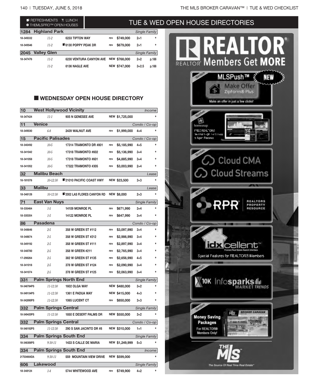 Tue & Wed Open House Directories