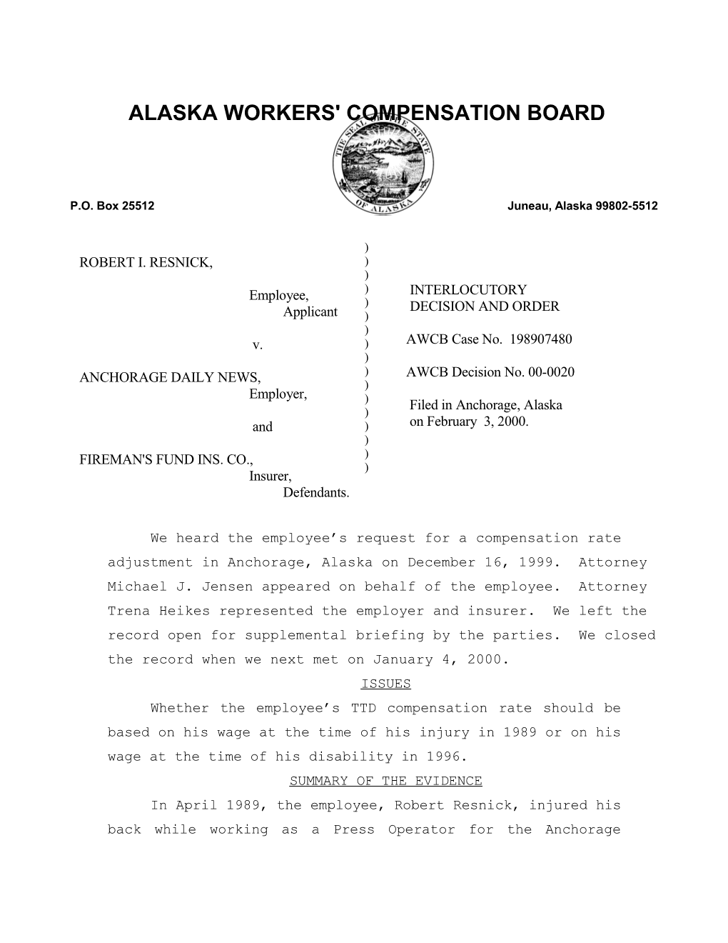 Alaska Workers' Compensation Board s25